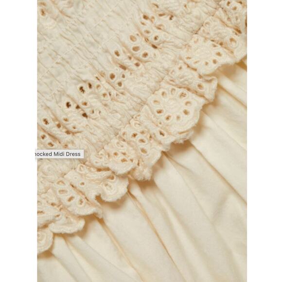 Sea New York Everleigh Eyelet Smocked Midi Cream Tiered Dress Large - Picture 5 of 6